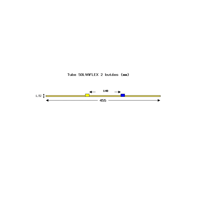 003-009-062 - Tube de pompe péristaltique deux butées Solva Flex Tygon R4040 - Ecart. 140 mm entre butées - DI 1,52 mm - jaune/bleu
