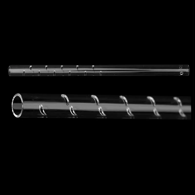 007-017-089 - Insert en quartz transparent récupérateur de cendres avec fentes et trou de récupération. Longueur 210 mm. Diamètre externe 13 mm. Épaisseur paroi 2 mm. A insérer dans tube de combustion CHNS 007-017-016.