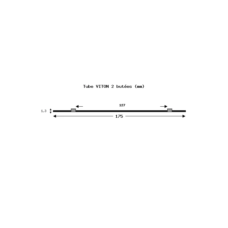 003-009-093 - Tube de pompe péristaltique deux butées - Viton Fluran HC F 5500 A - écart 127 mm entre butées - long. 175 mm - DI 1,30 mm - gris/gris