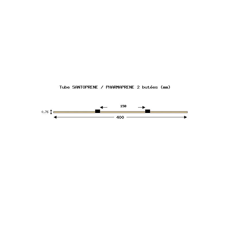 003-009-472 - Tube de pompe péristaltique deux butées - Santorpène® / Pharmaprène® - Écartement 150 mm entre butées - Diamètre interne 0,76 mm - noir/noir - Longueur 400 mm