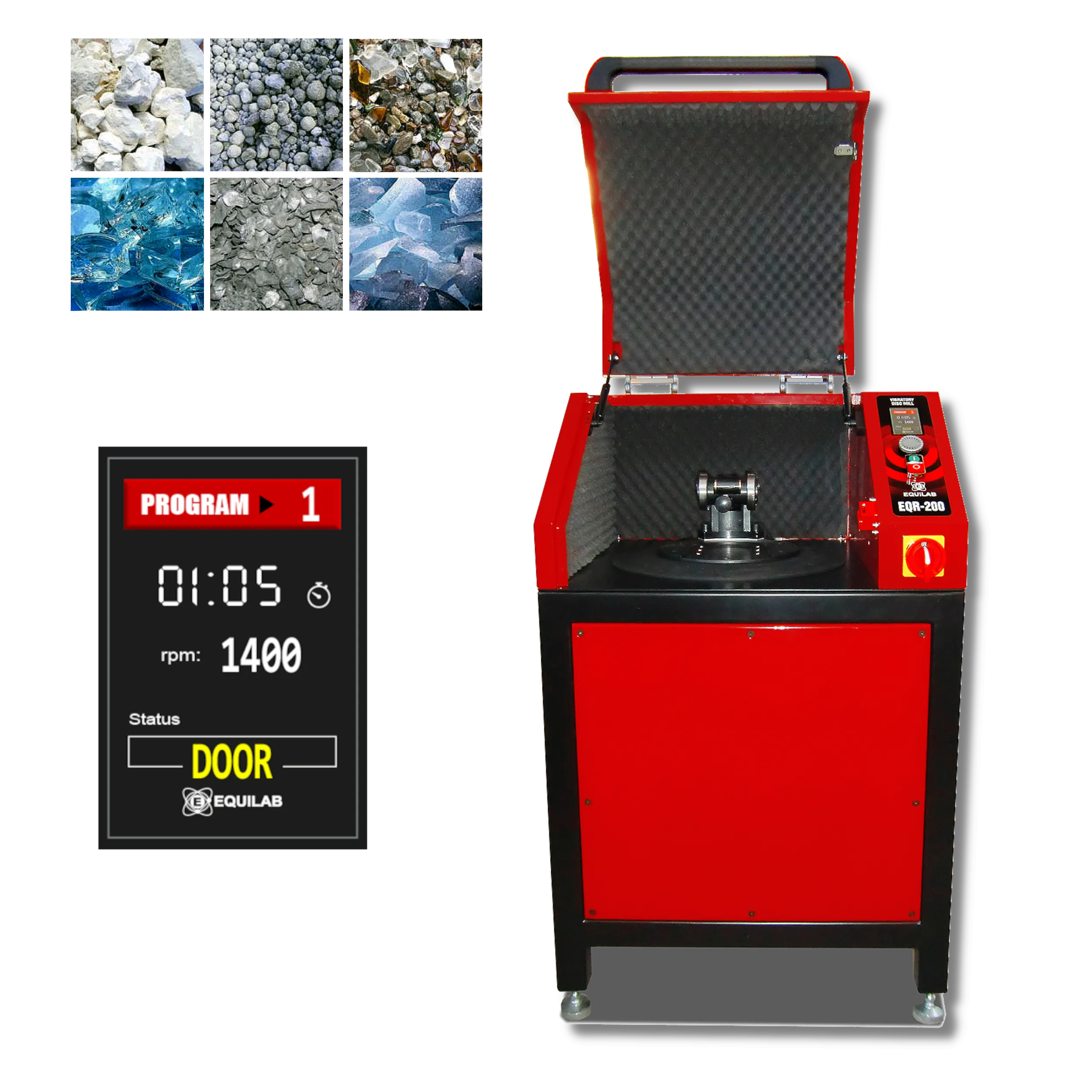 2020-001-002 - Broyeur à disque vibrant EQR-200 Equilab - Permet d'obtenir des poudres de 50 µm à partir de grains de ~15 mm - De 700 à 1500 rpm - 1500 W - 220VAC - 65x64x109 cm - 226 kg