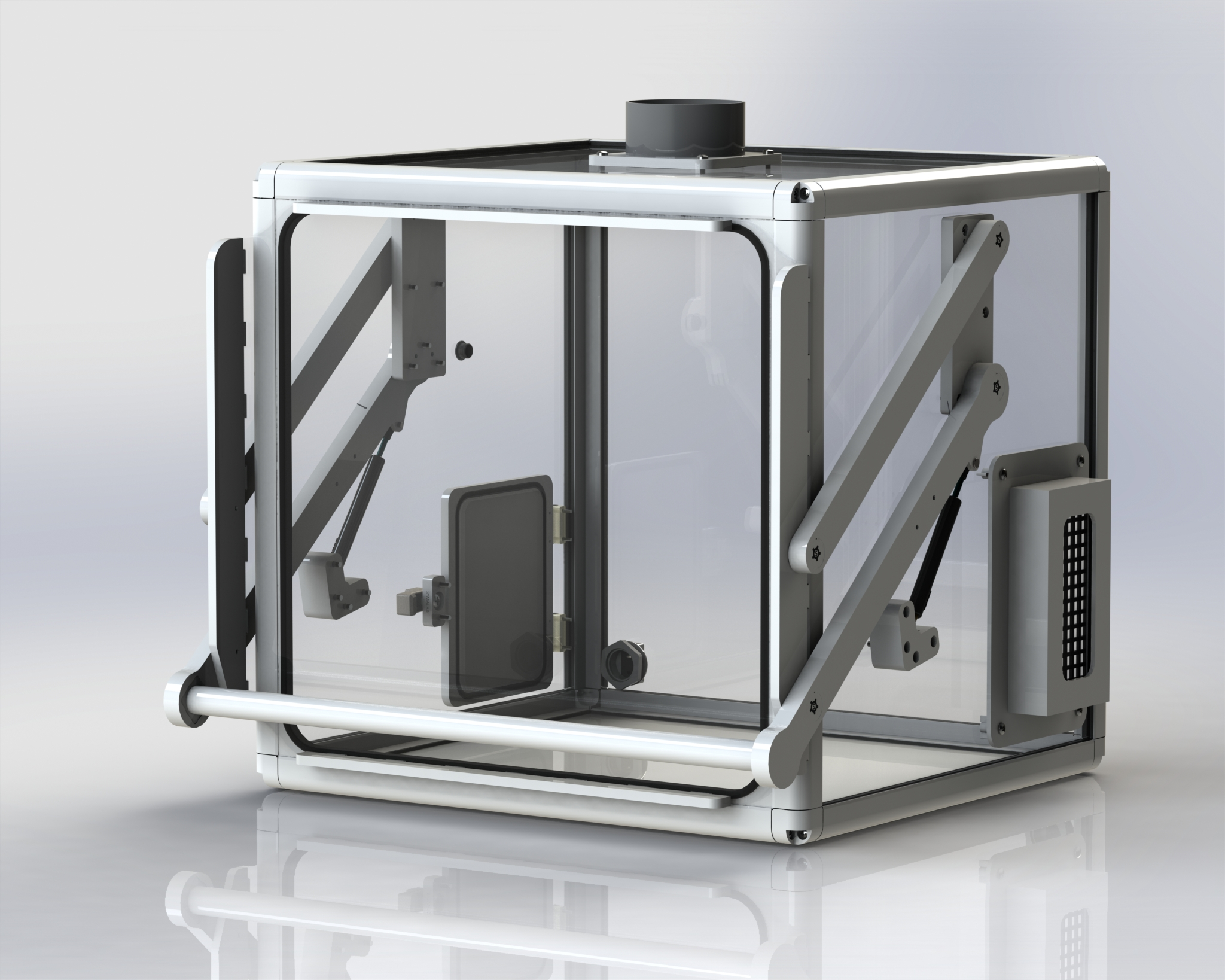 015-018-013 - Enceinte de protection PureProtec® V8 avec nouvelles cornières à joints PVC souple intégrés - Pour passeur automatique ASX-560 Teledyne Cetac ou ISC-65 Thermo - Dimensions internes de travail (LxPxH mm) 650x580x620 - Environ 32 kg - Porte basculante-débordante avec raidisseurs blancs horizontaux et verticaux. Entrée filtre HEPA 13 latérale droite. Porte latérale en PVC blanc 10 mm pour accès arrière gauche - Parois en PVC transparent 6 mm, dessous en PVC blanc 15 mm. Bras long, poignée et bras court en PVC blanc - Configuré pour système d'extraction standard 120 mm - Livré complet avec filtre latérale HEPA 13, sortie extraction standard 120 mm et 4 accès pour câbles électriques ou fluides via presses-étoupes 10 mm à l'arrière.