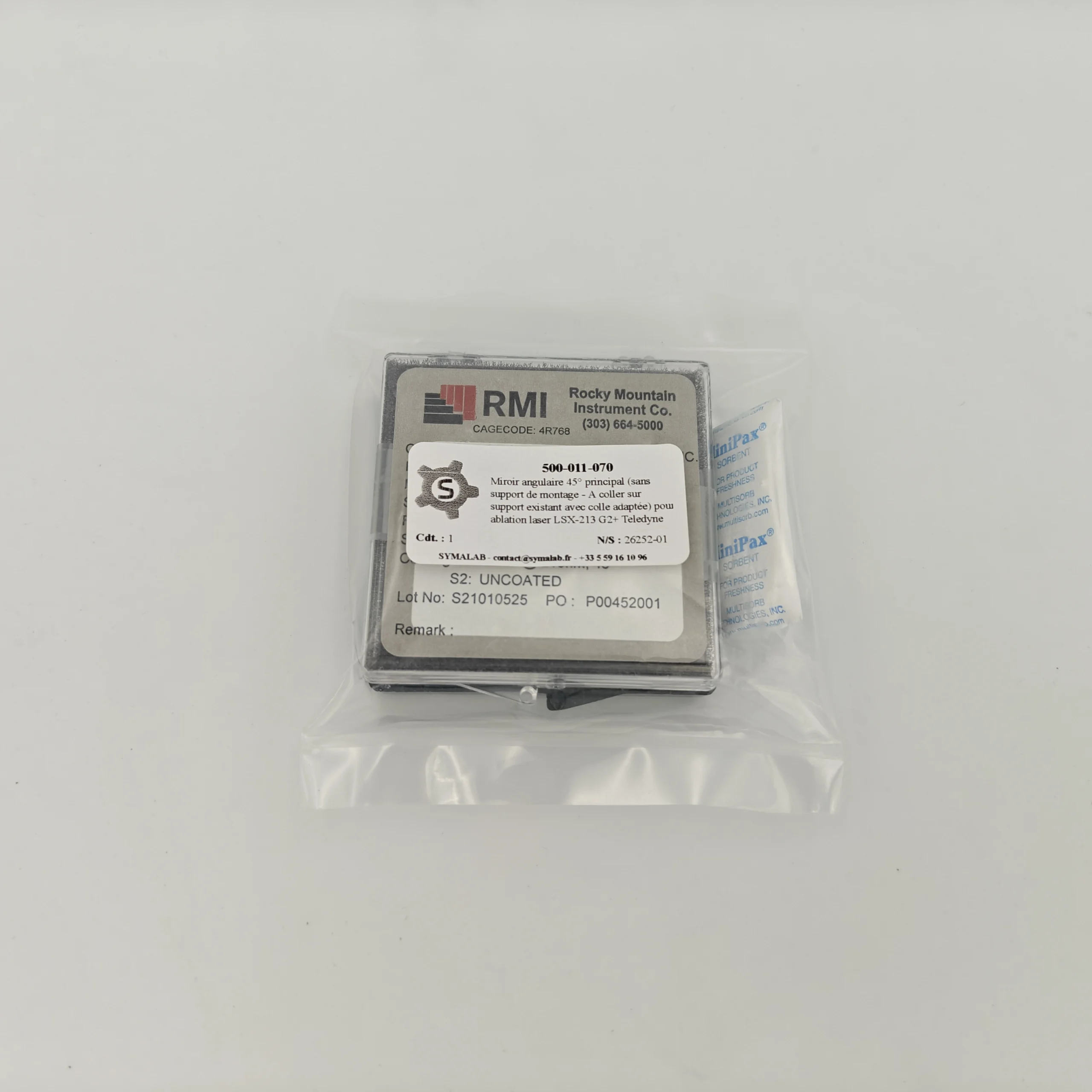 500-011-070 - Miroir angulaire 45° principal (sans support de montage - A coller sur support existant avec colle adaptée) pour ablation laser LSX-213 G2+ Teledyne Photon Machines
