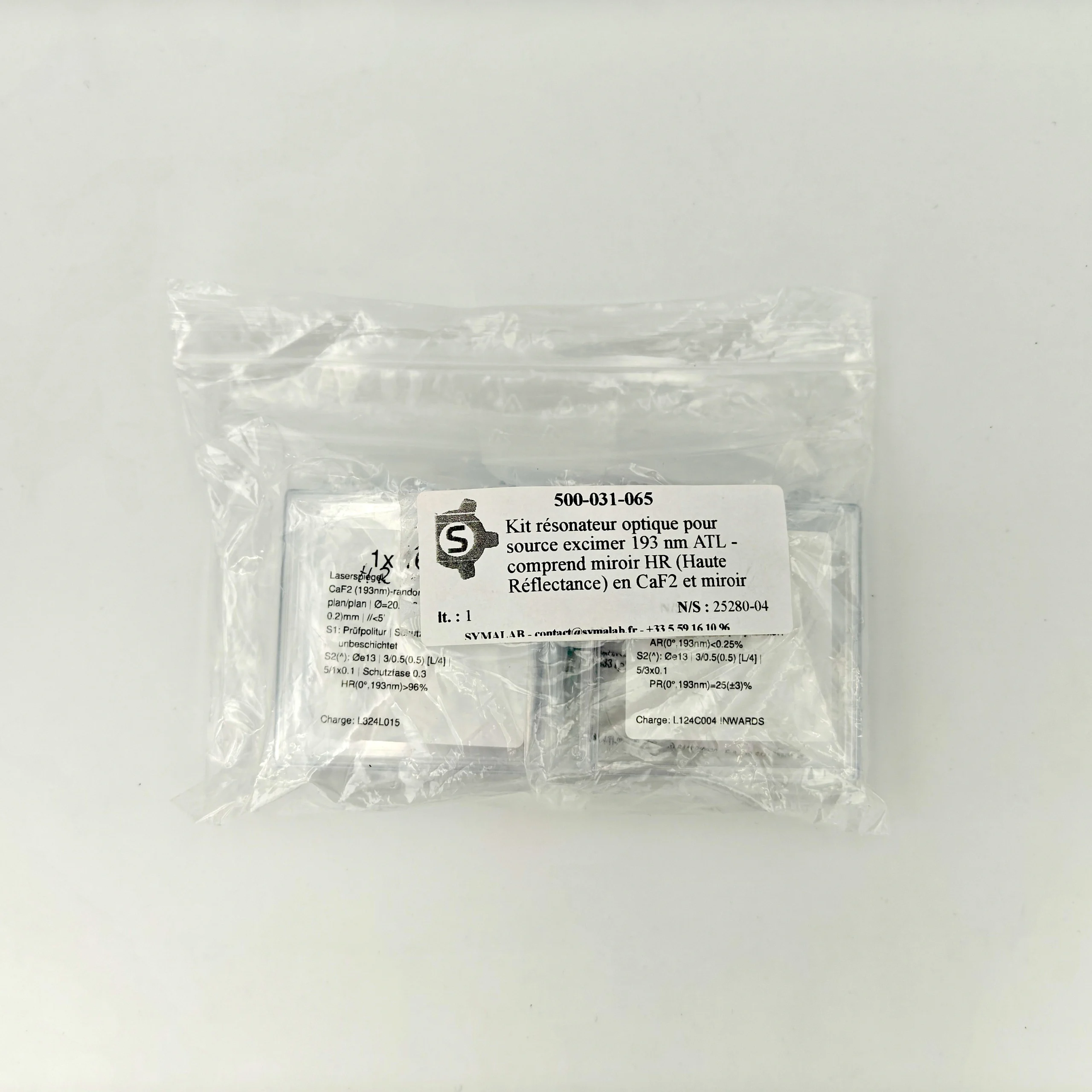 500-031-065 - Kit résonateur optique pour source excimer 193 nm ATL - comprend miroir HR (Haute Réflectance) en CaF2 et miroir coupleur de sortie en CaF2 pour ablation laser Analyte G2, Analyte G2+, Analyte Excite et Analyte Excite+ Teledyne Photon Machines
